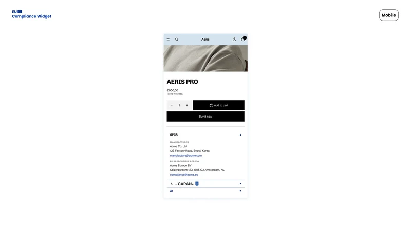 GARAN: EU Compliance Widget
