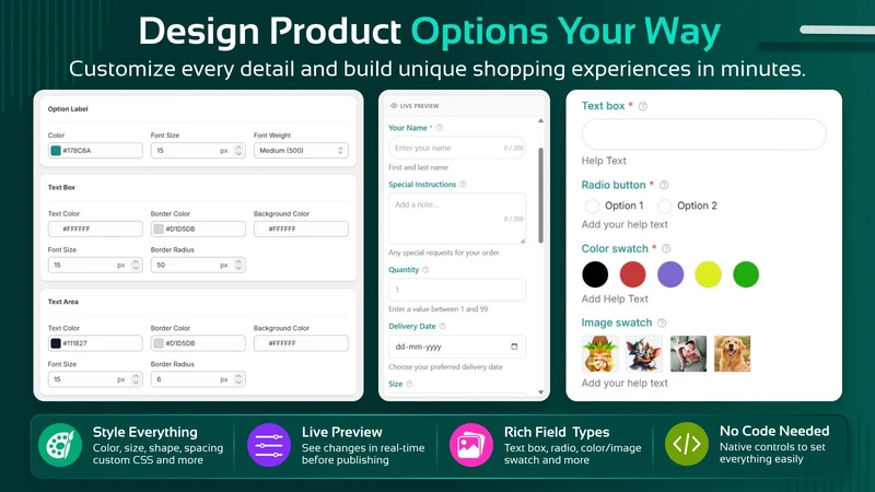 Custom Product Options, Fields
