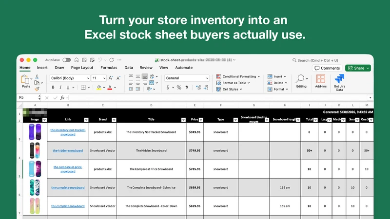 My Stock Sheet: Excel Products