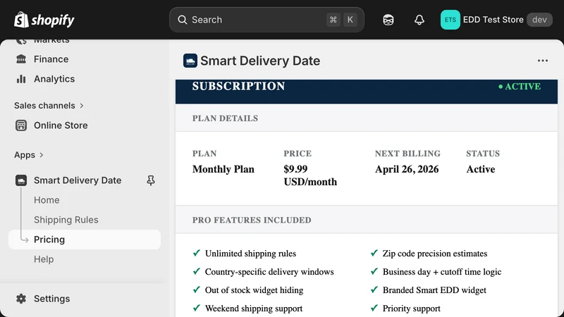 Smart Estimated Delivery Date