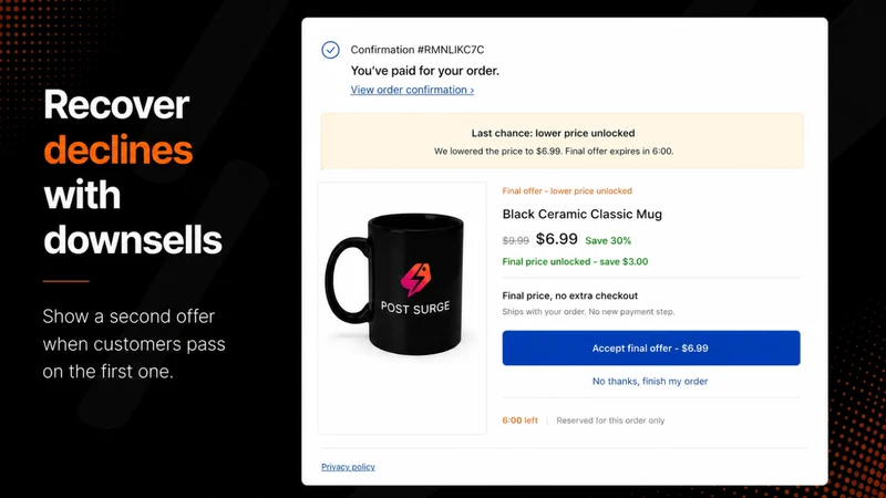 PostSurge Post Purchase Upsell