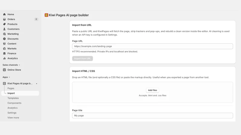 Kiwi Pages AI page builder
