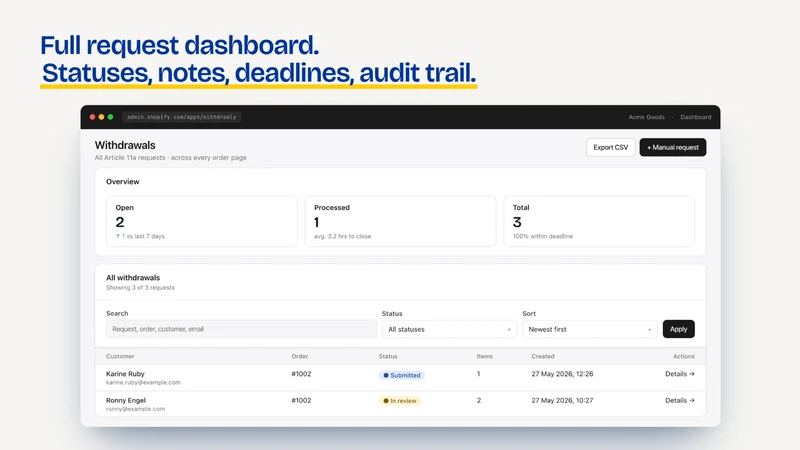 Withdrawly: EU Form & Button