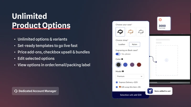 ∞ Product Options & Customizer