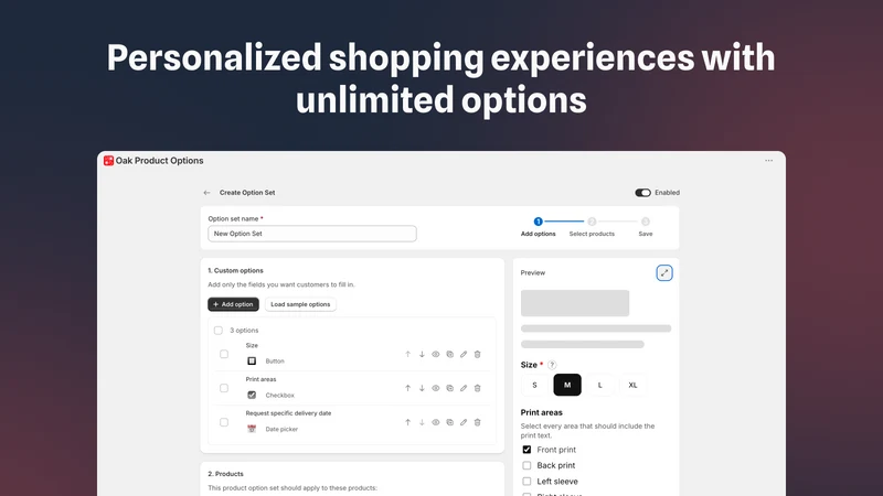 ∞ Product Options & Customizer