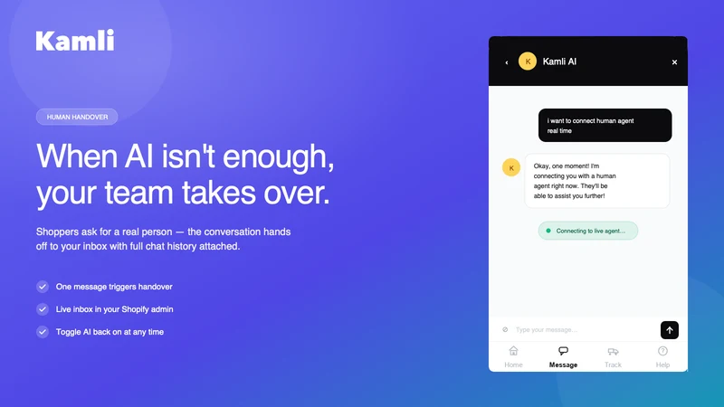 Kamli: AI chatbot + Live Chat