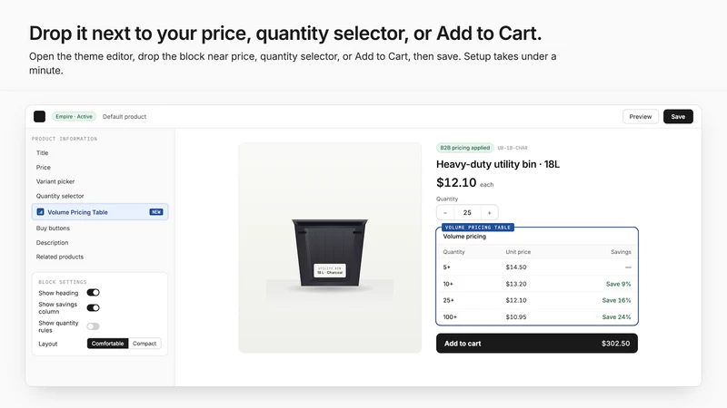 B2B Volume Pricing Table