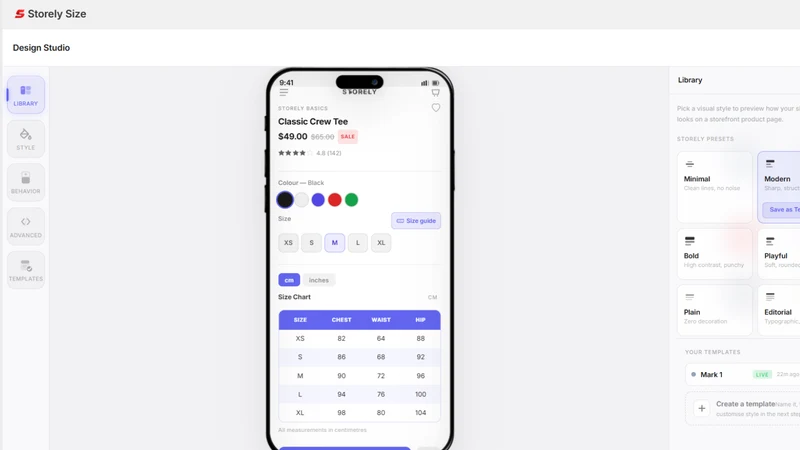 Storely Size Charts & Fit