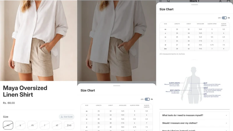 Storely Size Charts & Fit