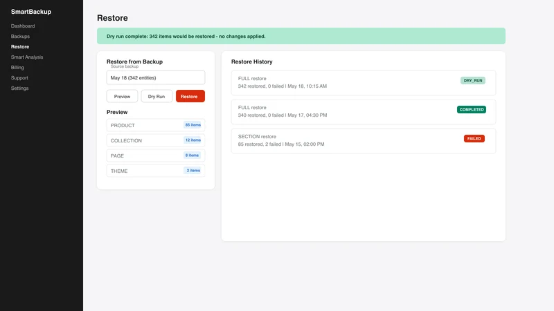 Smart Backup ‑ Backup Restore