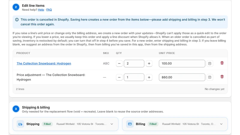 Reprice Order Editor