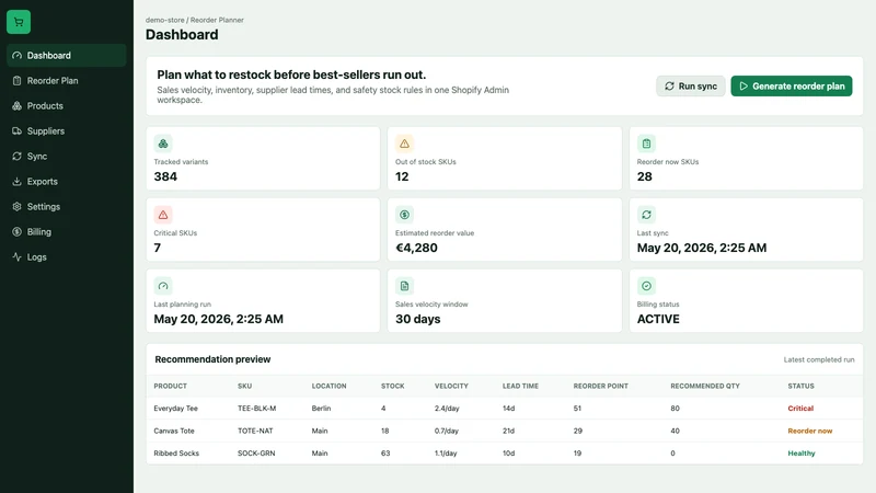 Kivo Reorder Planner