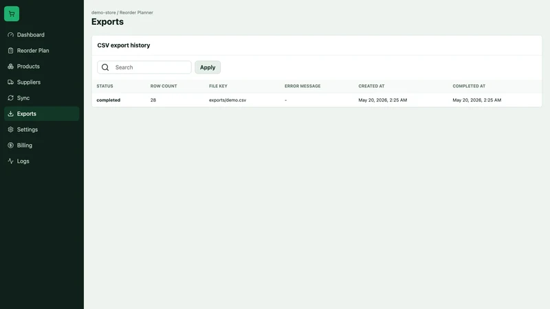 Kivo Reorder Planner