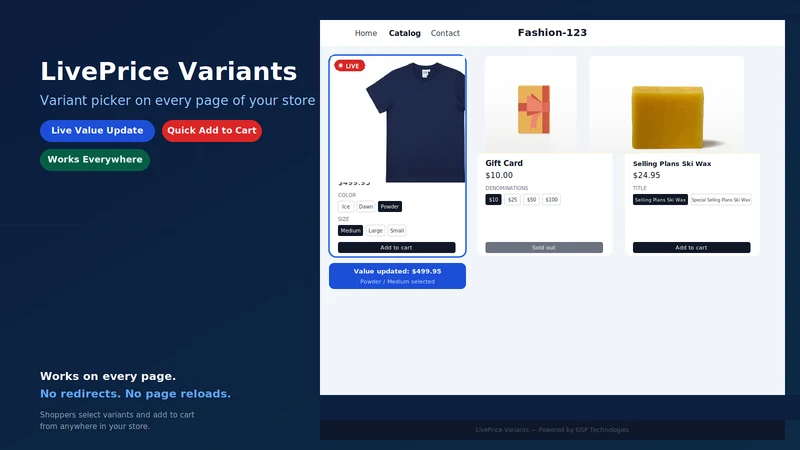 Live Price Change on variants