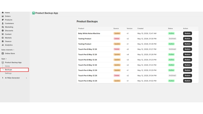 Product Backup