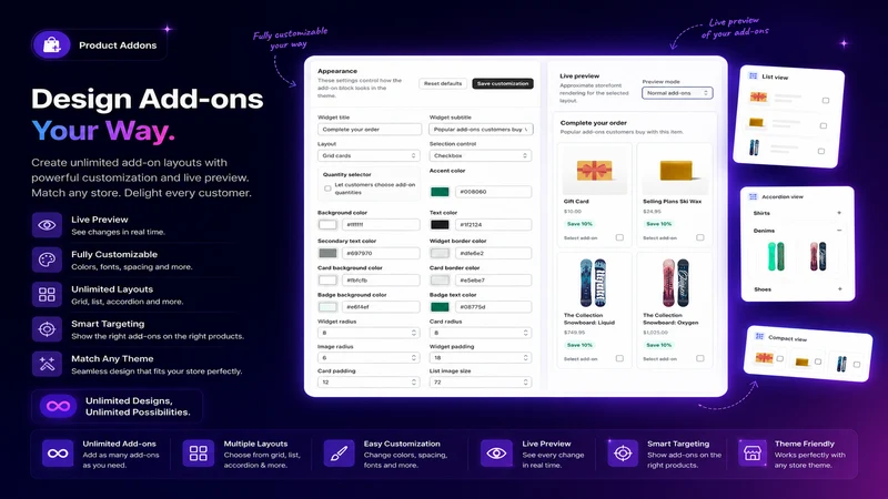 Product Addons Upsells engine