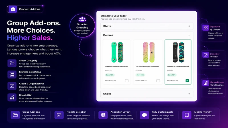 Product Addons Upsells engine