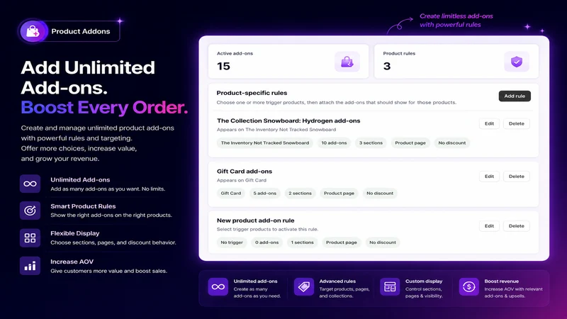 Product Addons Upsells engine