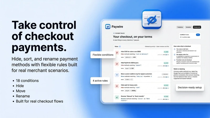 Paywire: Hide Payment Methods