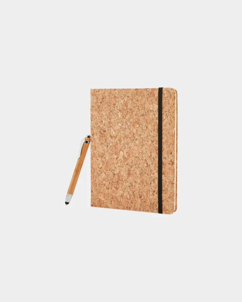 Libreta de corcho con bolígrafo bambú A5 para personalizar