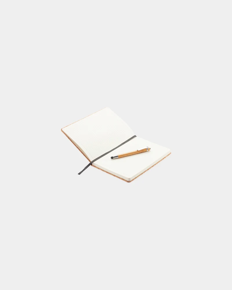 Libreta de corcho con bolígrafo bambú A5 para personalizar