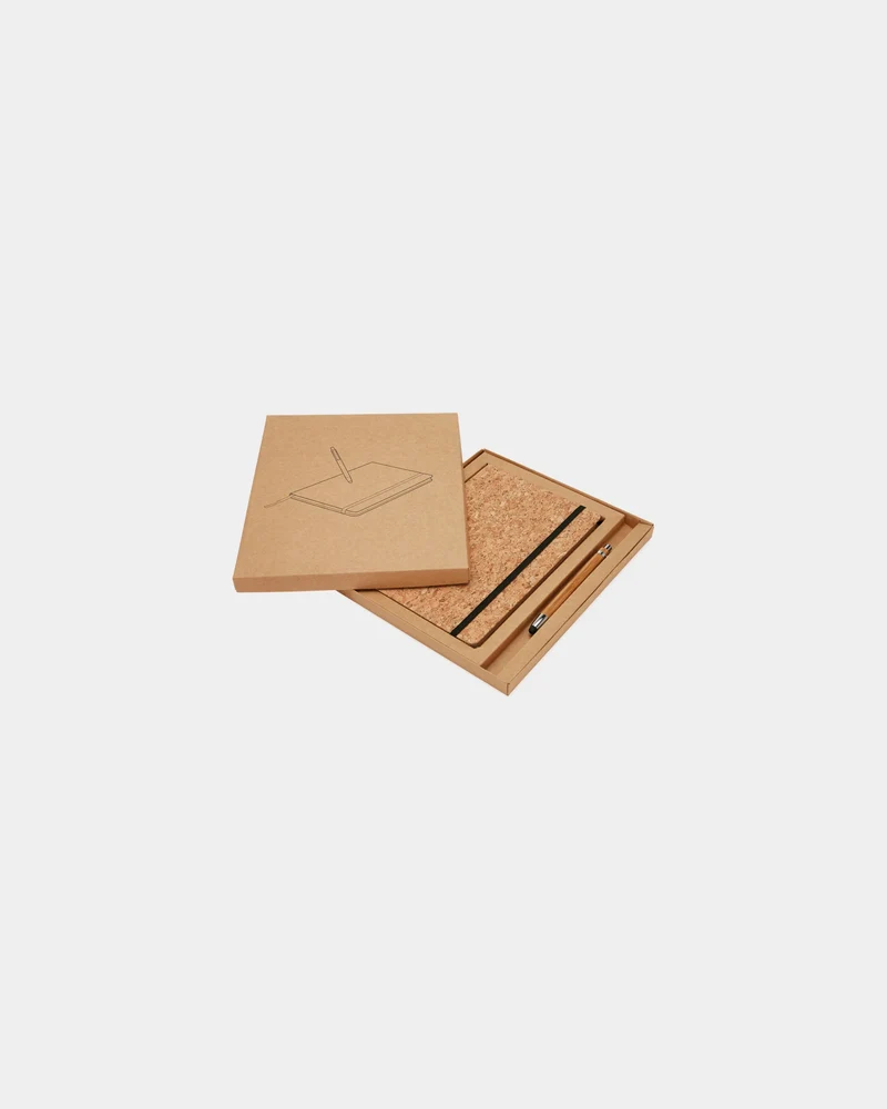 Libreta de corcho con bolígrafo bambú A5 para personalizar
