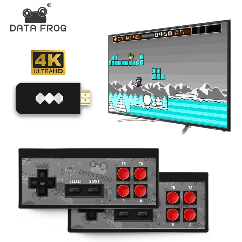 Data Frog USB Wireless Handheld TV Consola de videojuegos Construido en 600 Juego clásico Mini consola de video de 8 bits Soporte Salida AV / HDMI