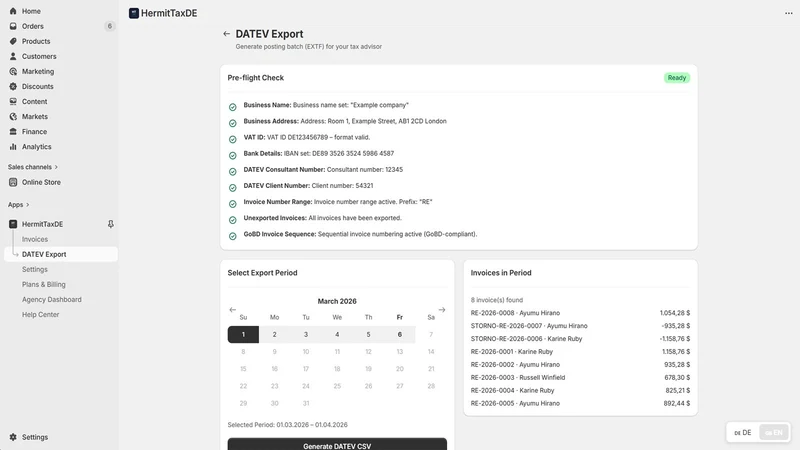 HermitTaxDE – DATEV & GoBD