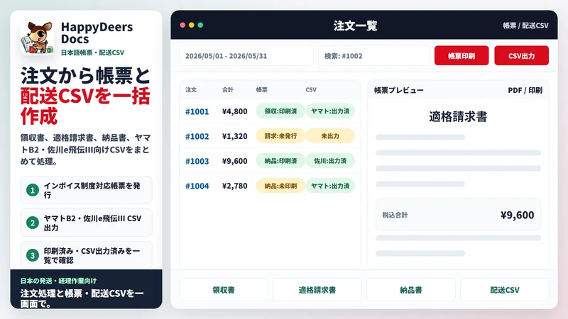 HappyDeers Docs 帳票配送CSVインボイス