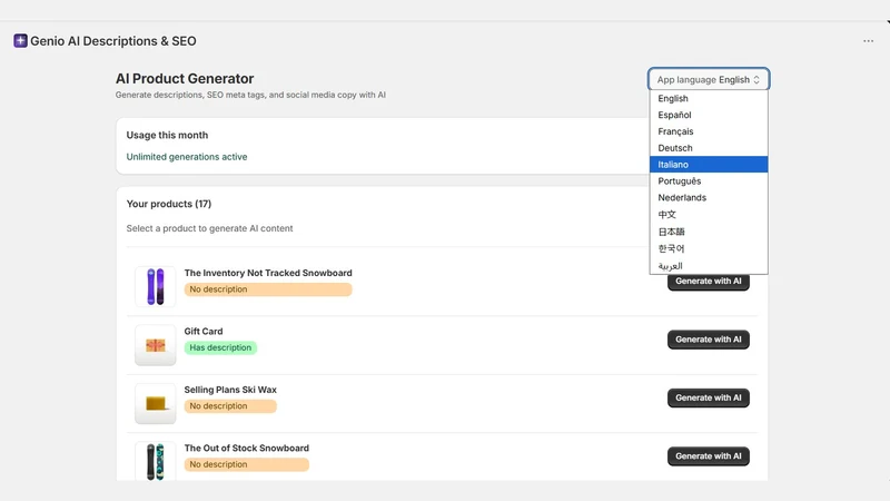 Genio AI: Descriptions & SEO