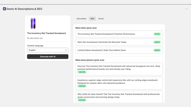 Genio AI: Descriptions & SEO