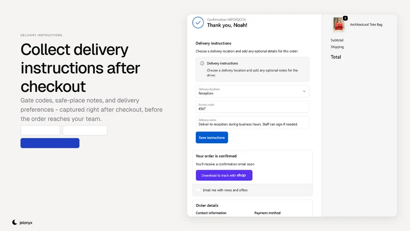 Jelonyx Delivery Instructions