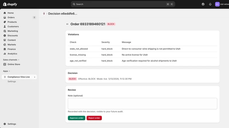 Compliance Vine Live