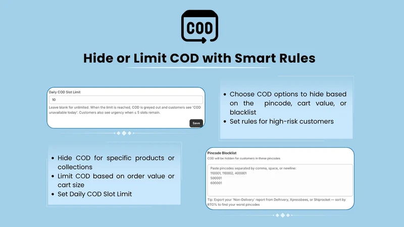 COD Partial Payment, OTP & Fee