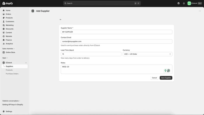 EZstock ‑ Purchase Orders