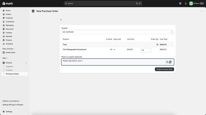 EZstock ‑ Purchase Orders