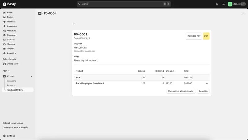 EZstock ‑ Purchase Orders