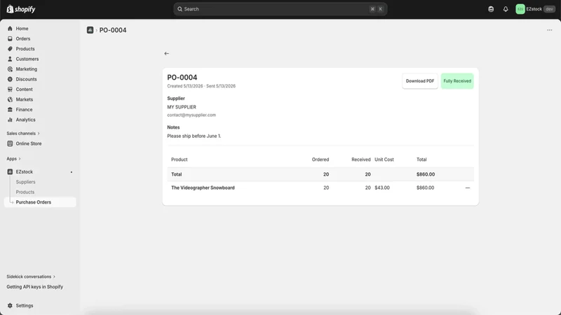 EZstock ‑ Purchase Orders