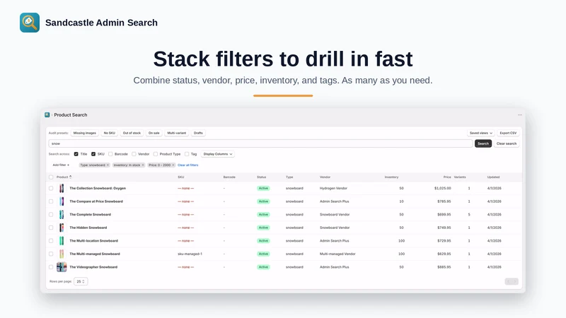 Sandcastle Admin Search