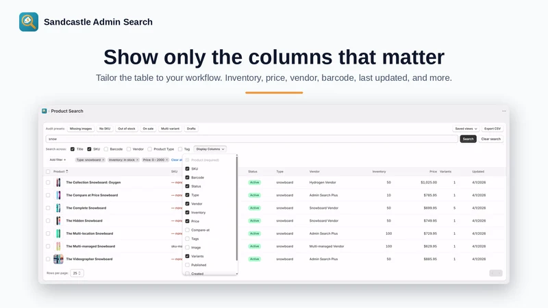 Sandcastle Admin Search
