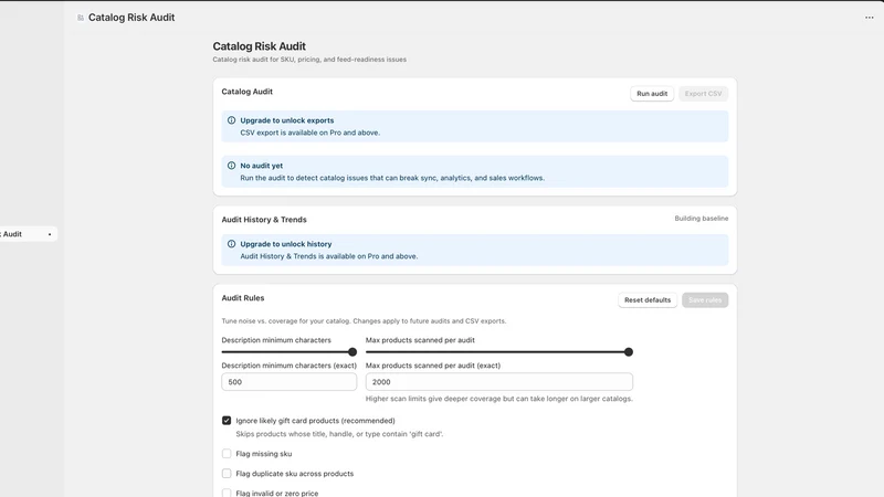 Loftvex Catalog Audit & SKU
