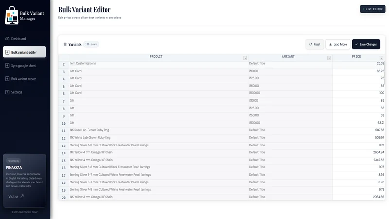 Bulk Variant editor ‑ Pinakkaa