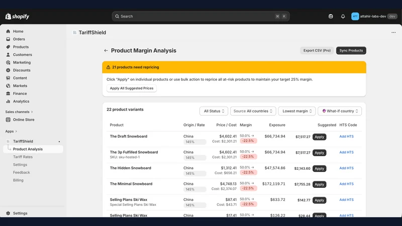 TariffShield: Margin Analyzer