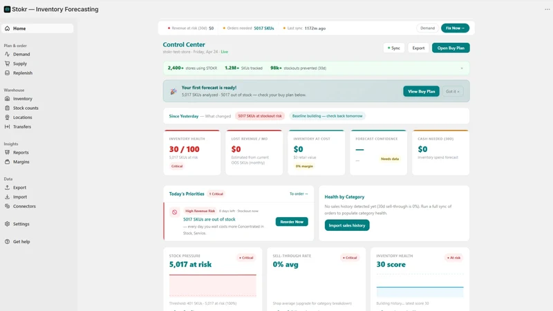 Stokr — Inventory Forecasting