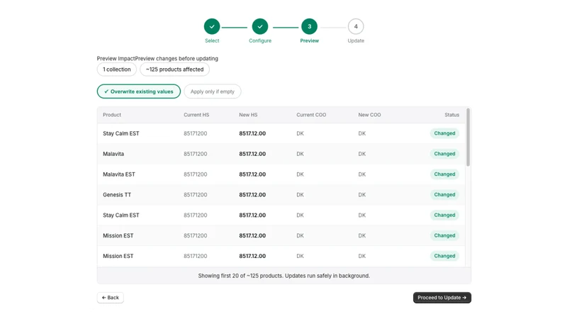 HS Code & Origin Bulk Editor