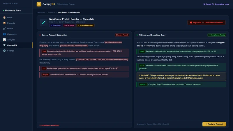 ComplyKit Product Warnings