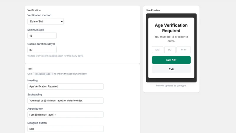 AgeGate Age Verification popup