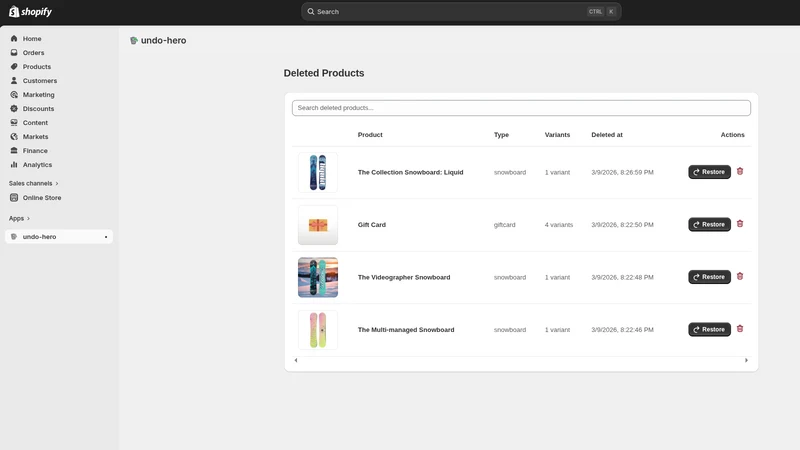 UndoHero: Product Recycle Bin