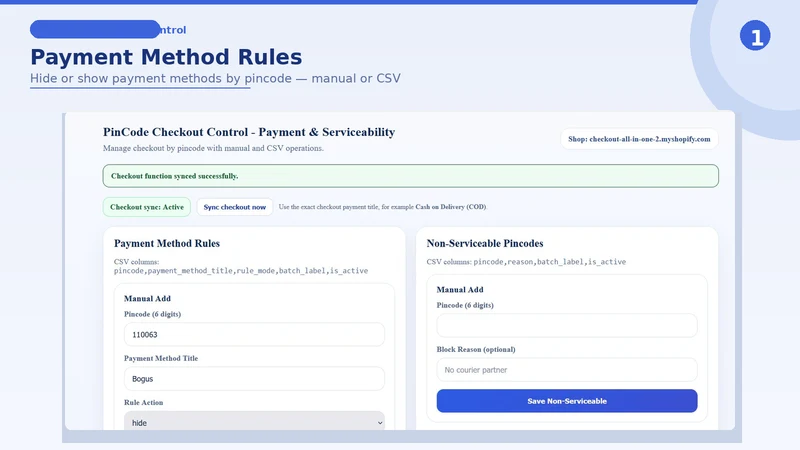 PinCode Checkout Control