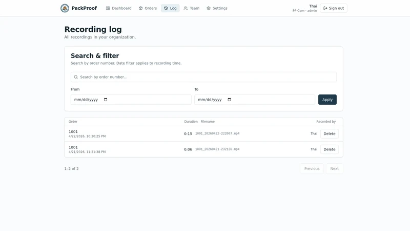 PackProof: Pack Package Record